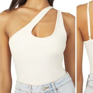 WE WORE WHAT asymmetrical bodysuit tank cream